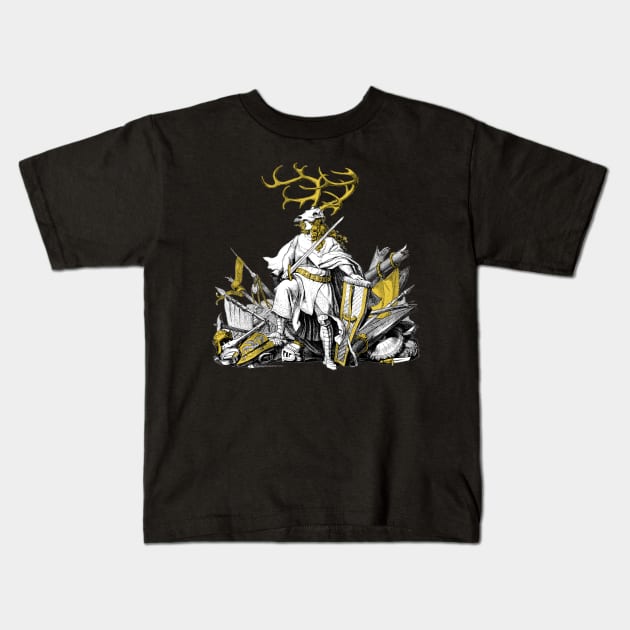 Stag Knight Deer Skull - Gold Kids T-Shirt by ballhard